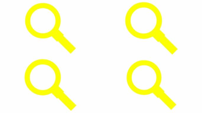 放大镜的动画黄色图标。符号放大镜。搜索、发现的概念。循环视频。矢量插图孤立在白色背景上。