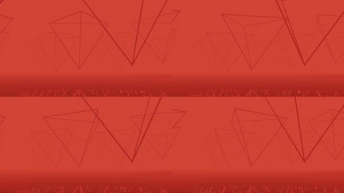 红色背景的旋转倒金字塔。简单的运动图形动画景观