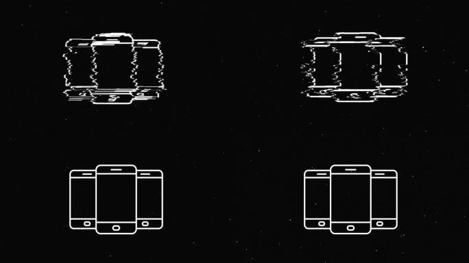数字旧电视屏幕上的线设备平视显示器全息符号无缝循环毛刺动画。心。充满活力的复古和快乐。丰富多彩的老式