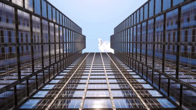 多架商用飞机飞越玻璃覆盖的摩天大楼顶部