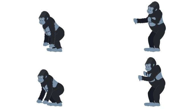 大猩猩。猴子动物的动画。卡通