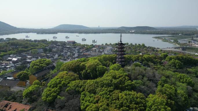 铜观音寺 太湖 晚樱 航拍 晴天 寺庙