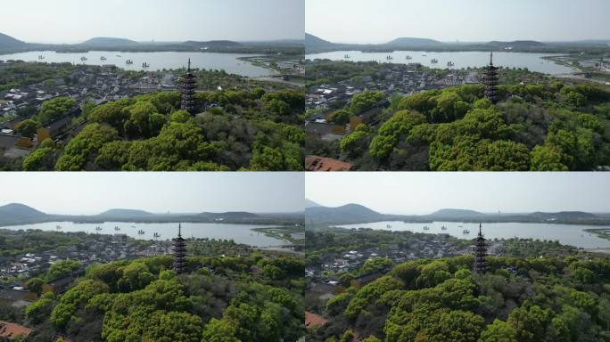 铜观音寺 太湖 晚樱 航拍 晴天 寺庙