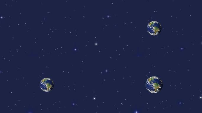 蓝天上的行星地球和星星的宇宙动画