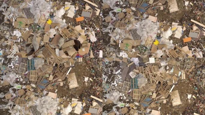 大型垃圾堆，垃圾场，垃圾填埋场，来自家庭垃圾场的废物，垃圾背景的空中顶部无人机视图。消费主义与污染概