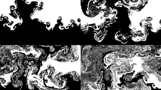 黑白颜色绘画在运动3D渲染中流动和融合