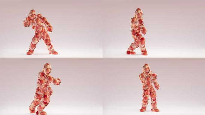 球怪物舞蹈剪辑孤立。循环动画，家庭舞蹈，3d渲染。