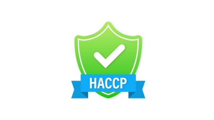 HACCP-危险分析关键控制点图标，带有奖励或复选标记。运动图形。