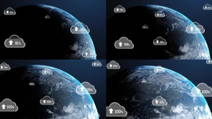 背景中带有箭头和百分比在地球上增长的数字云的动画