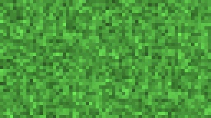 动画绿色像素草背景。游戏背景的概念。正方形图案背景。《我的世界》概念。插图。浅绿色抽象纹理多边形背景