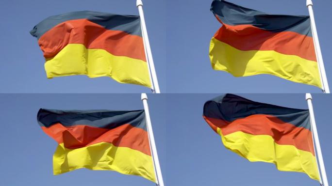 蓝天下飘扬的德国国旗在慢镜头中飘扬