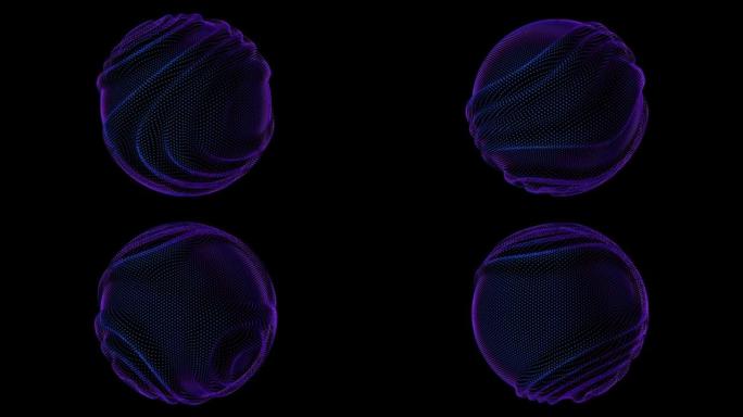 粒子环抽象球体上的畸变波。球形点阵列的数字数据飞溅。圆形波形UI元素。未来主义故障