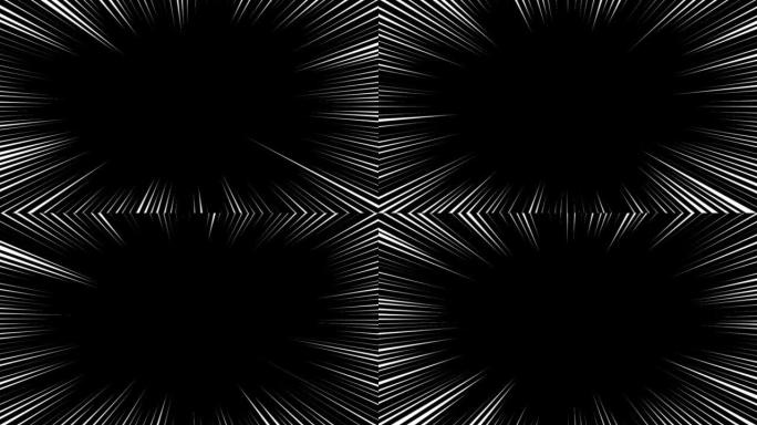黑色背景上白色集中线的随机动画