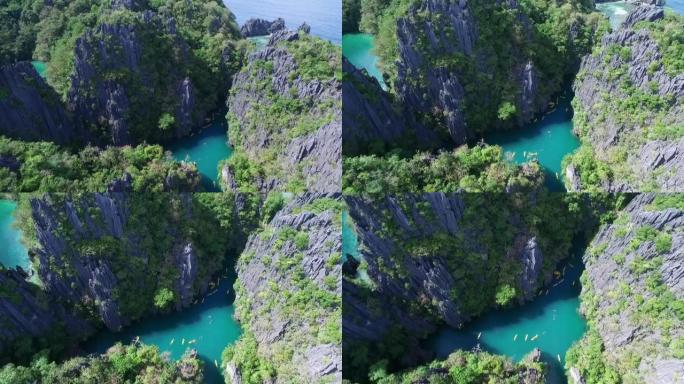 巴拉望的小泻湖，观光的地方。在菲律宾爱妮岛巡回演出。美丽的风景，大泻湖和背景中的大海