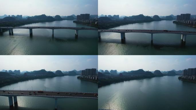 广西柳州城市建筑柳江风光航拍
