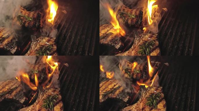 烤猪排配香料和香草烧烤庆祝活动在科罗拉多州西部4k视频