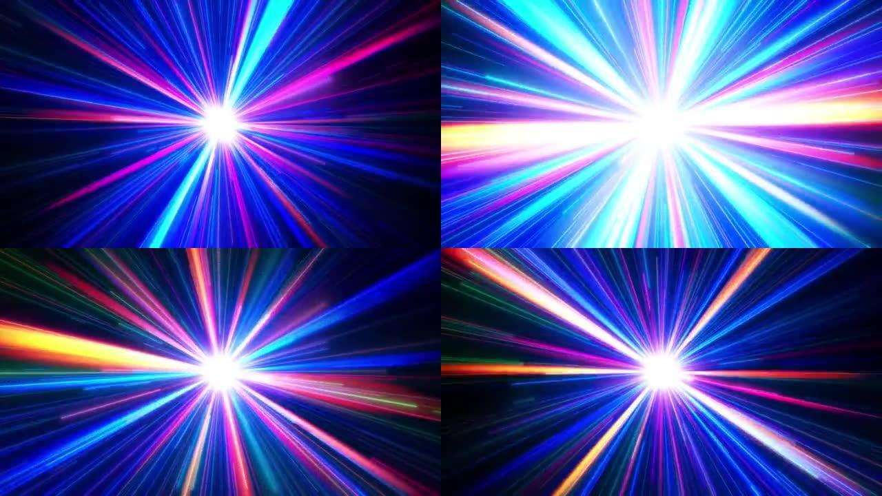 背景视频，从中心扩散的激光束，粒子