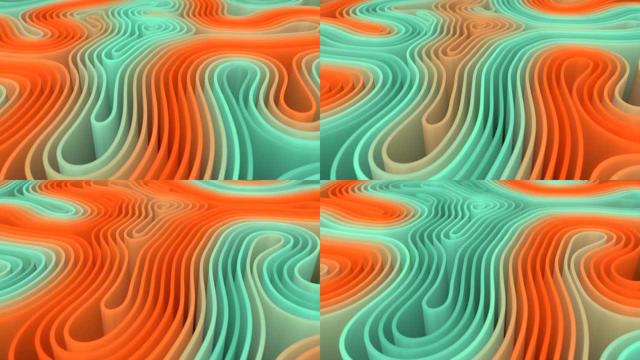 具有虹彩五彩纹理的抽象运动迷宫。现代彩色3d渲染数字动画。4K，超高清分辨率