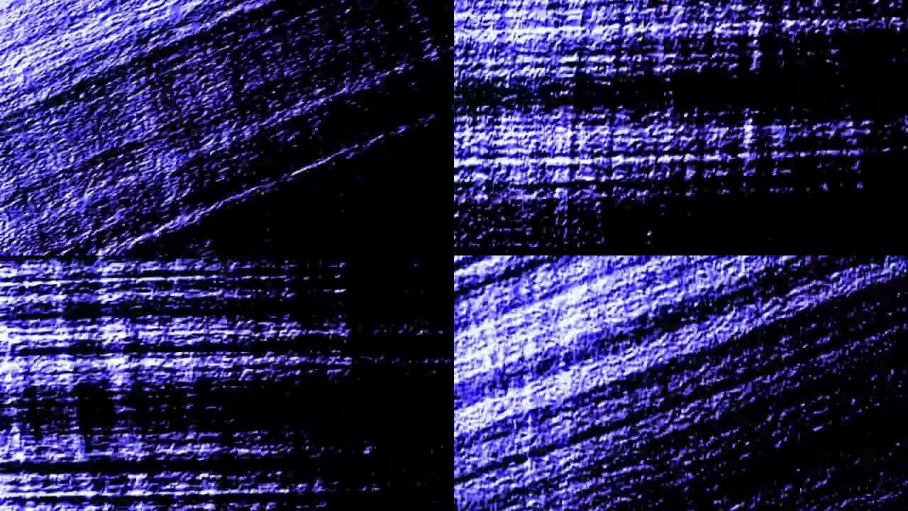 带有光影的硬垃圾表面材料快速移动的抽象深蓝色循环动画。抽象过渡背景，4K 3D垃圾材料纹理运动无缝循