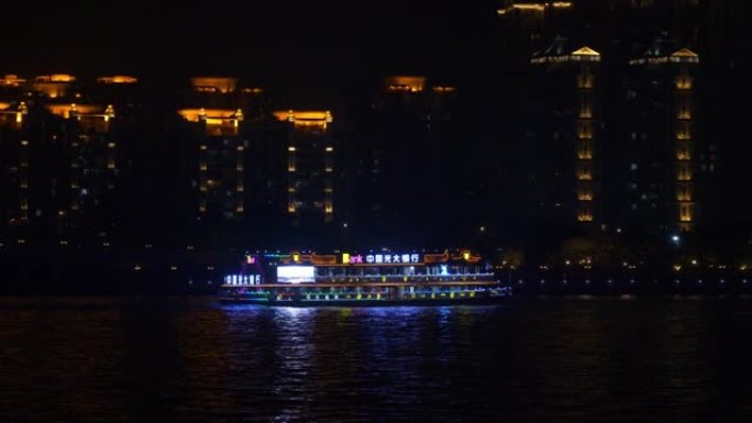 夜间照明广州市著名滨河交通湾全景4k中国