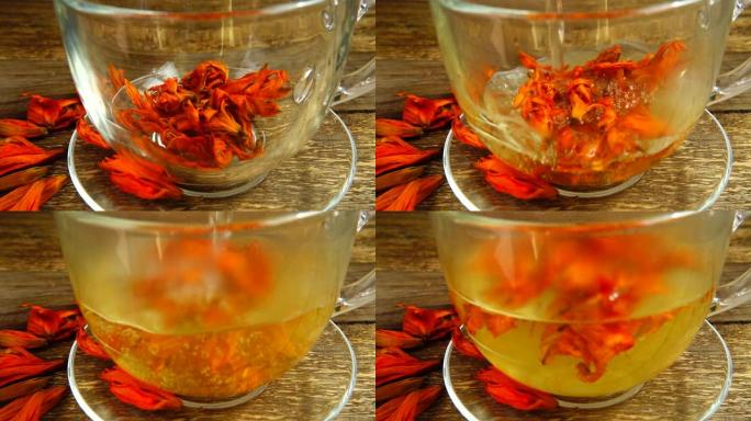 百合花瓣上的花茶。