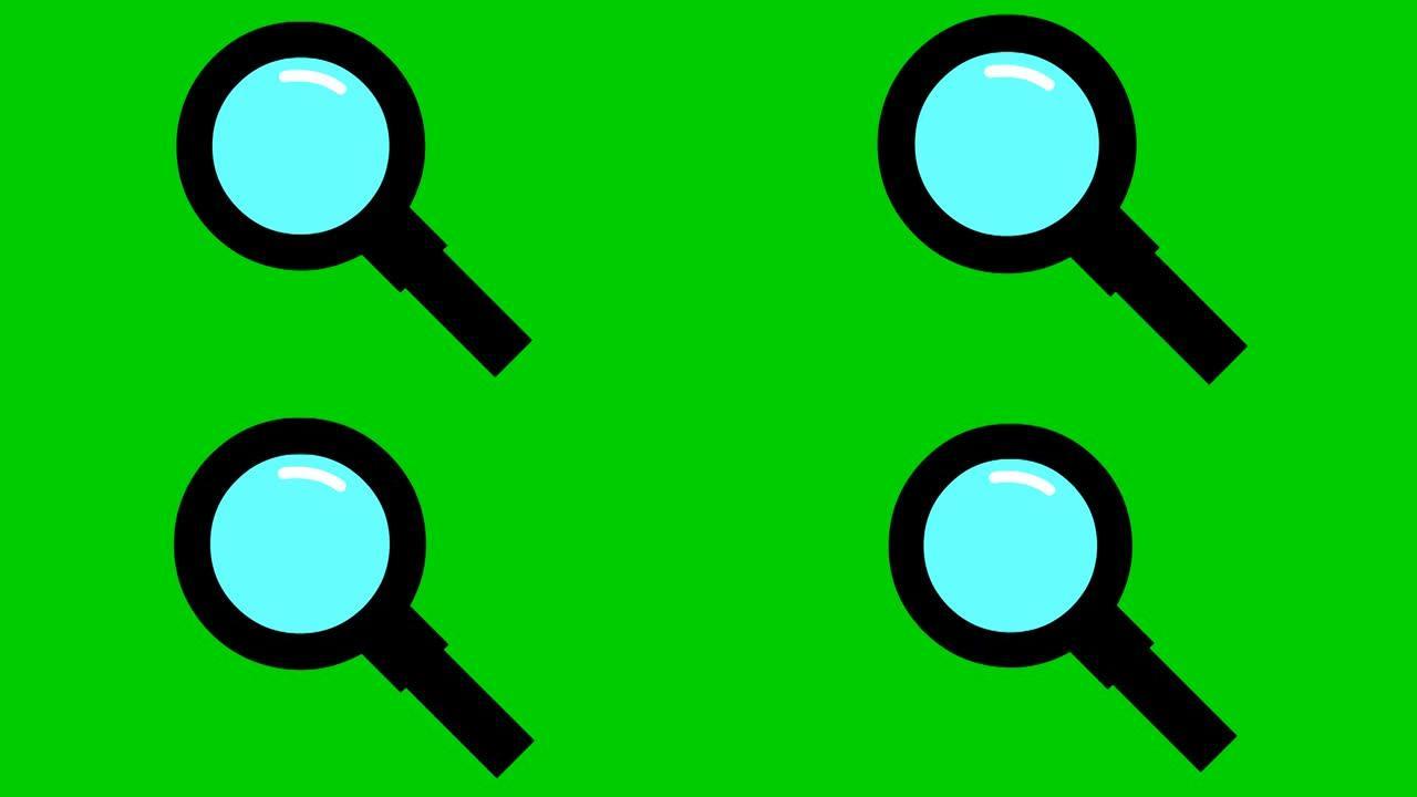 放大镜的动画黑色图标。符号放大镜。搜索、发现的概念。循环视频。矢量插图孤立在白色背景上。