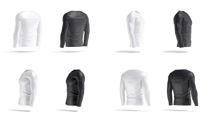 空白黑白长袖t恤模型，循环旋转
