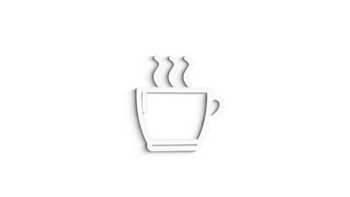 白色背景上的3D线图标咖啡动画。4k