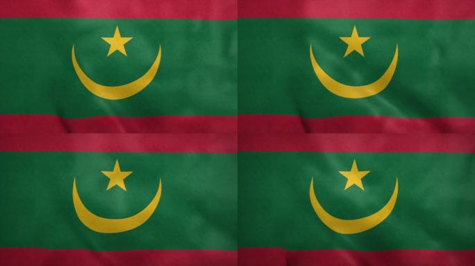 毛里塔尼亚国旗在风中飘扬。无缝循环