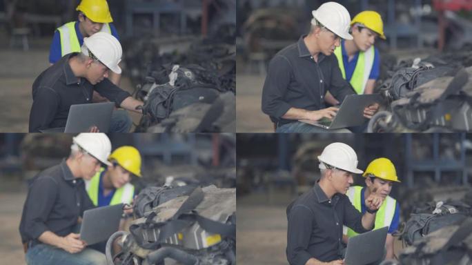 工厂笔记本电脑上的工程师工业人员检查表电机零件