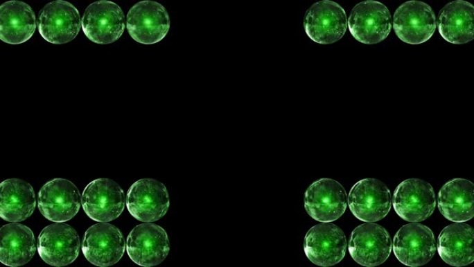绿色玻璃球成排收集。球体背景。
