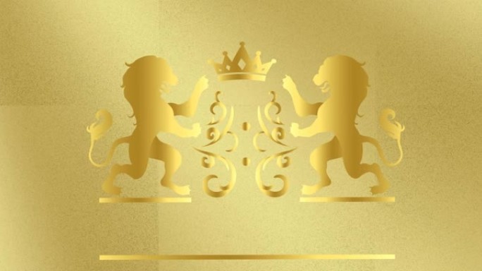 金色背景下狮子和皇冠标志设计的数字动画
