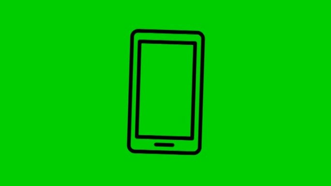手机的动画黑线图标。智能手机的象征。沟通的概念。循环视频。矢量插图孤立在绿色背景上。