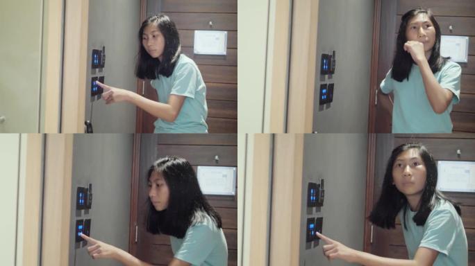 亚洲女孩学习如何在酒店房间使用电动控制器，现代生活方式理念。