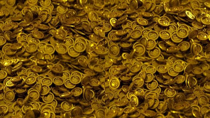 无尽的一堆金币。3D渲染无缝循环动画