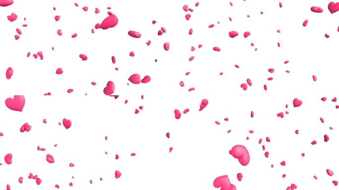 粉红心形抽象动画。在白色背景上。