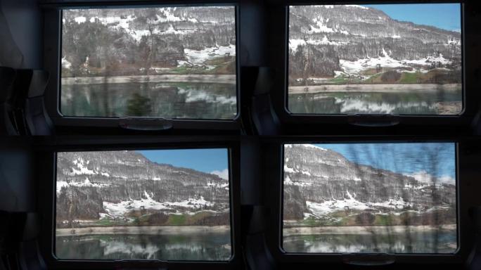 从阿尔卑斯山的布吕尼格-哈斯利贝火车上的龙格湖景观