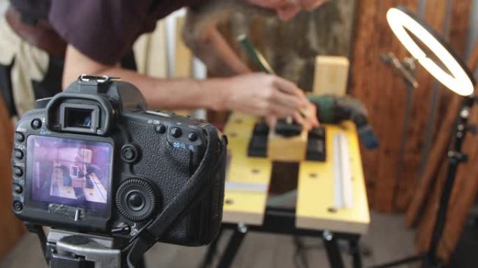 木制品vlogging，diy木块钟，特写