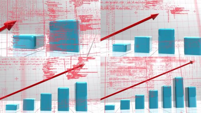 白色背景网格上的红色箭头提升与统计和数据处理的动画