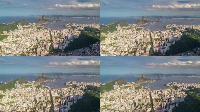 里约热内卢城市湾上空的晴天飞行空中全景4k延时巴西