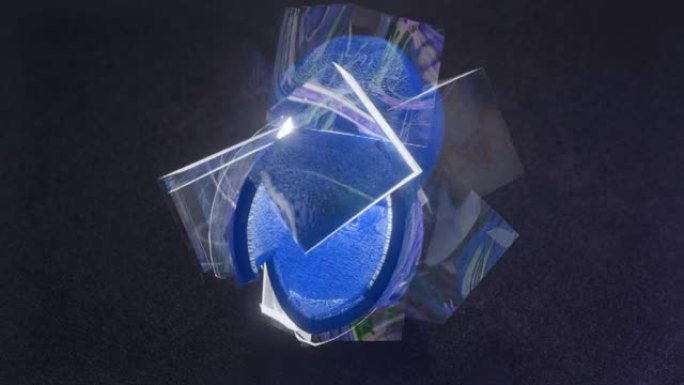 动画玻璃立方体形成一个美丽的加密技术球，反射