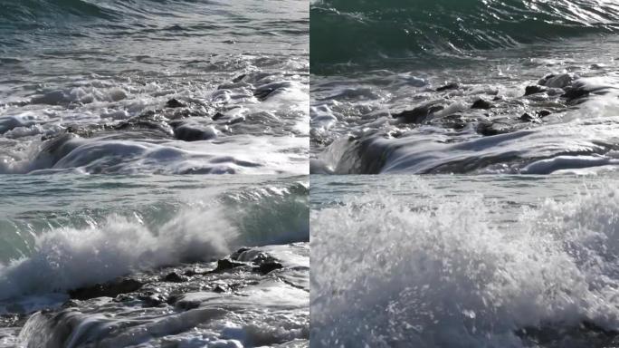 离子海的强烈波浪冲破并溅到岸上