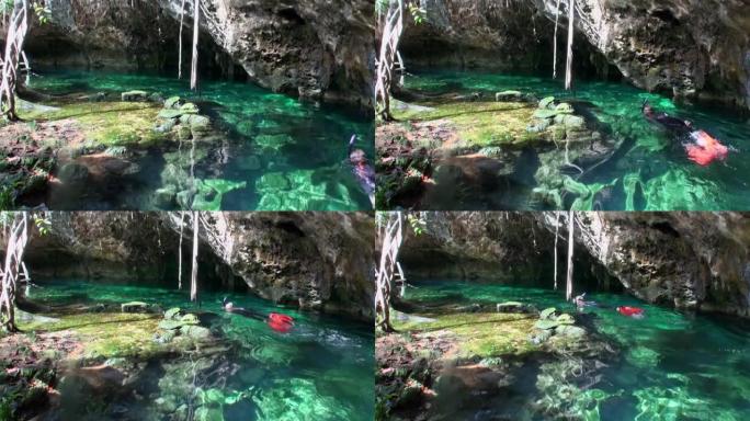 墨西哥尤卡坦半岛的水下潜水。