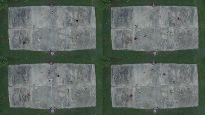 社区排球比赛的空中俯视图