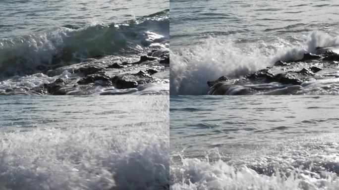 离子海的强烈波浪冲破并溅到岸上