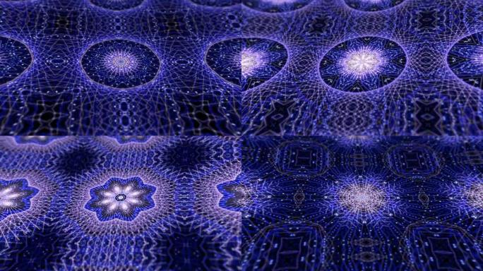 数字曼陀罗分形的抽象无缝循环动画。4k多色花卉颗粒网格千变万化背景。瑜伽、冥想、健身、俱乐部等的运动