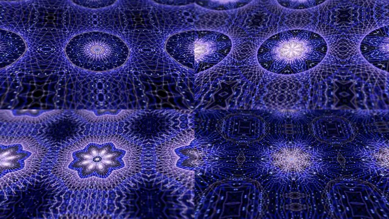 数字曼陀罗分形的抽象无缝循环动画。4k多色花卉颗粒网格千变万化背景。瑜伽、冥想、健身、俱乐部等的运动
