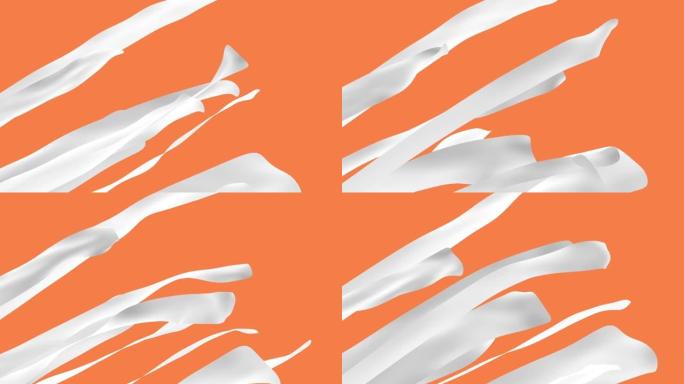 美丽的抽象背景。在橙色背景下，织物在风中形成狭窄的白色条纹。3d插图，3d渲染。