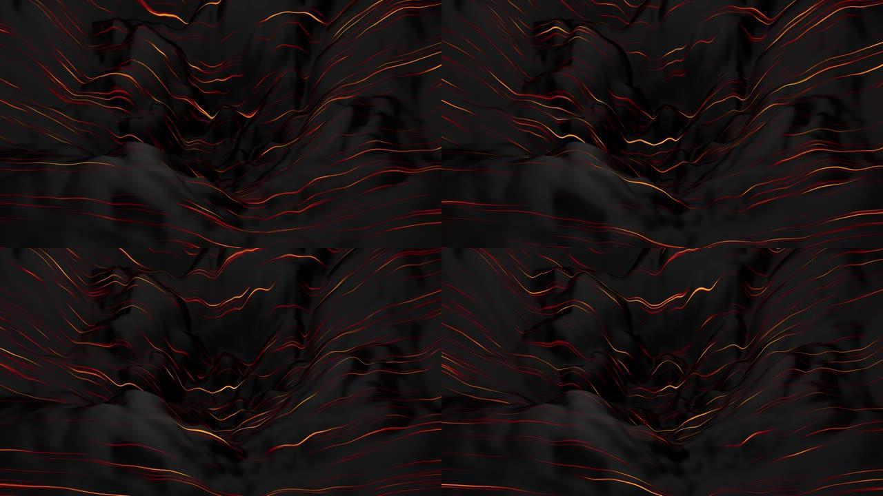 出现火脉的波浪形墙的3d渲染