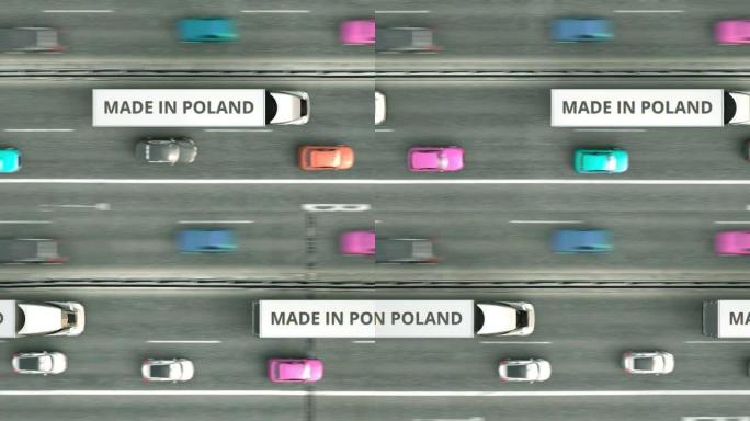 带有波兰制造文字的拖车沿着道路行驶